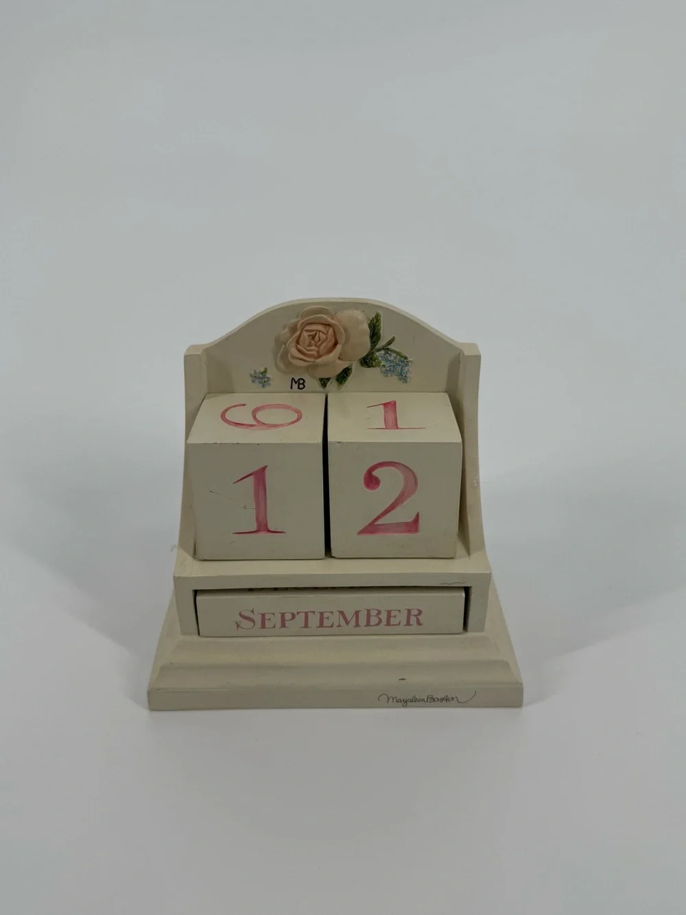 Vintage Marjolein Bastin Wooden Perpetual Desk Calendar Cream Pink Floral Rose